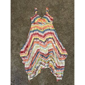 Womens Asymmetrical Dress Rainbow Multicolor Babydoll Fairy Coquette Boho MEDIUM